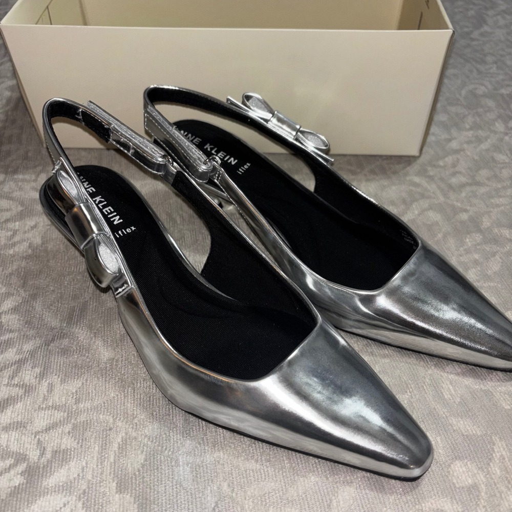 Anne Klein Slingback Pump Women 8.5 Silver Metallic